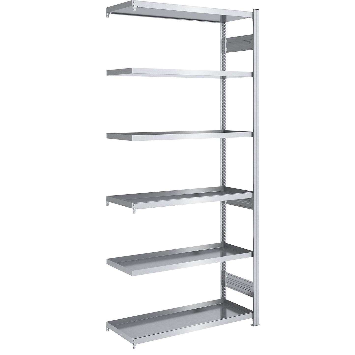 Tray shelf unit, zinc plated steel, double-sided, h 2500 mm, tray WxD 1000 x 500 mm, extension shelf unit.