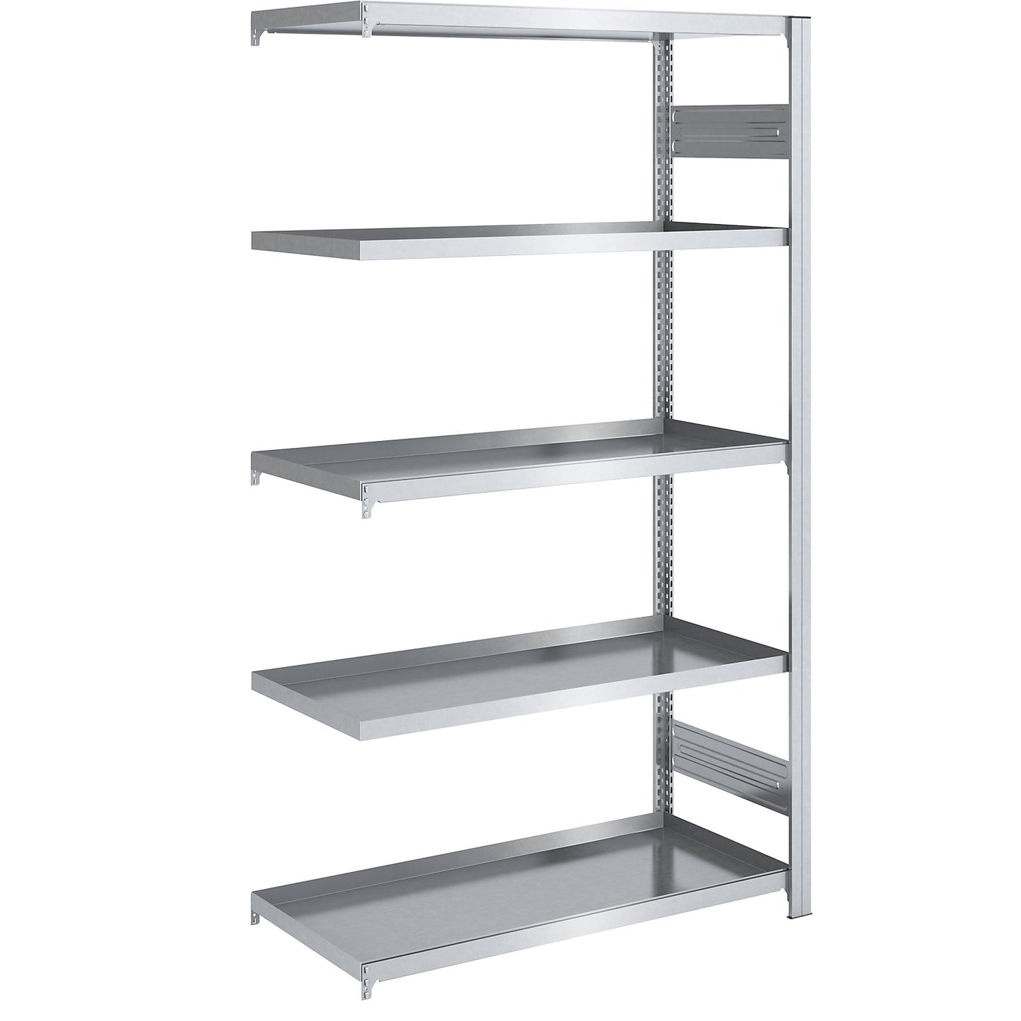 Tray shelf unit, zinc plated steel, double-sided, h 2000 mm, tray WxD 1000 x 600 mm, extension shelf unit.