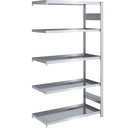 Tray shelf unit, zinc plated steel, double-sided, h 2000 mm, tray WxD 1000 x 600 mm, extension shelf unit.