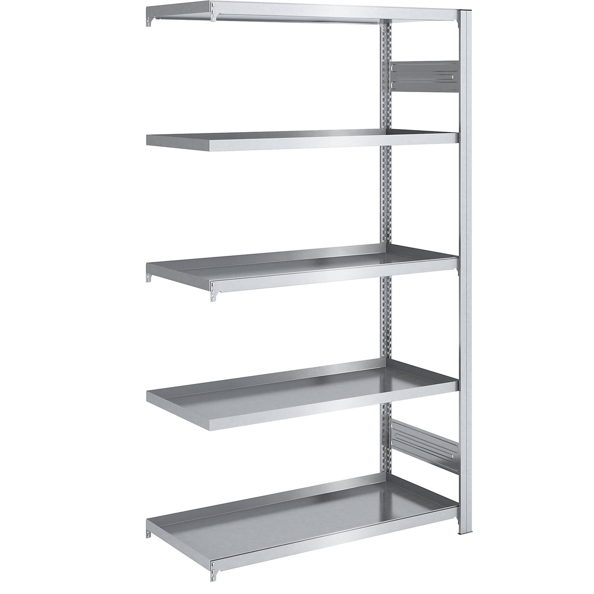 Tray shelf unit, zinc plated steel, double-sided, h 2000 mm, tray WxD 1000 x 600 mm, extension shelf unit.