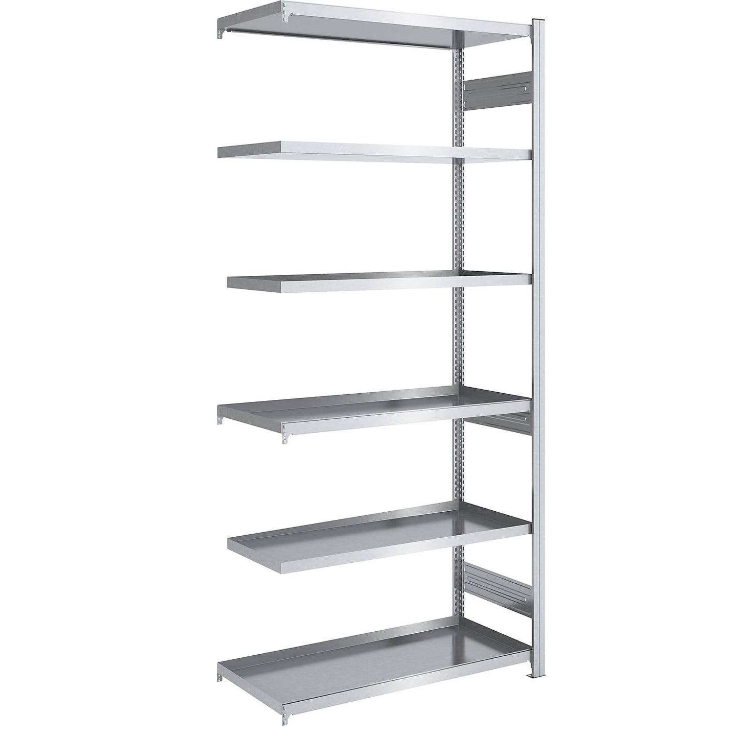 Tray shelf unit, zinc plated steel, double-sided, h 2500 mm, tray WxD 1000 x 600 mm, extension shelf unit.