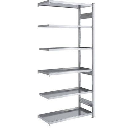 Tray shelf unit, zinc plated steel, double-sided, h 2500 mm, tray WxD 1000 x 600 mm, extension shelf unit.