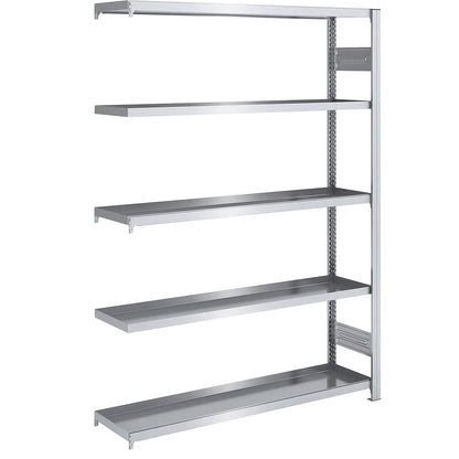 Tray shelf unit, zinc plated steel, double-sided, h 2000 mm, tray WxD 1300 x 400 mm, extension shelf unit.