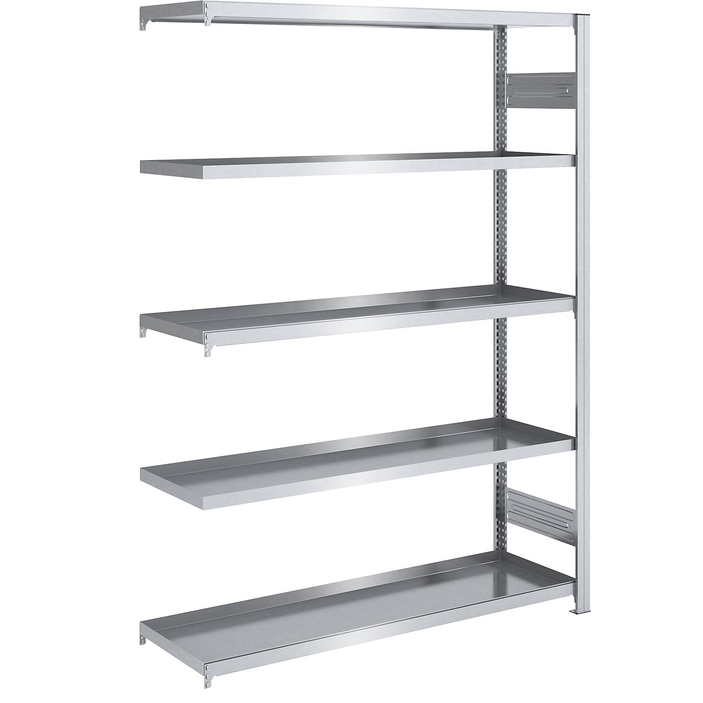 Tray shelf unit, zinc plated steel, double-sided, h 2000 mm, tray WxD 1300 x 500 mm, extension shelf unit.