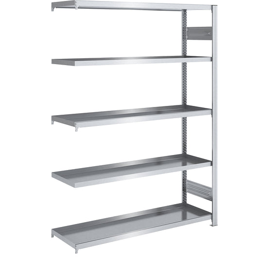 Tray shelf unit, zinc plated steel, double-sided, h 2000 mm, tray WxD 1300 x 500 mm, extension shelf unit.