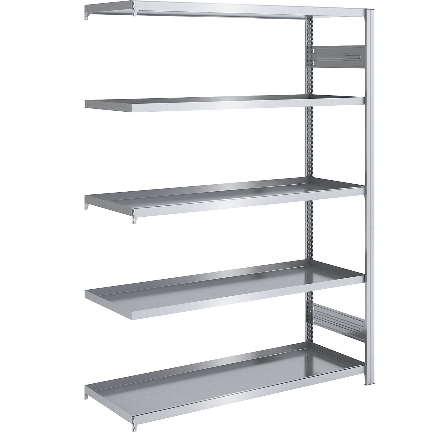 Tray shelf unit, zinc plated steel, double-sided, h 2000 mm, tray WxD 1300 x 600 mm, extension shelf unit.