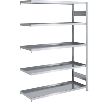 Tray shelf unit, zinc plated steel, double-sided, h 2000 mm, tray WxD 1300 x 600 mm, extension shelf unit.