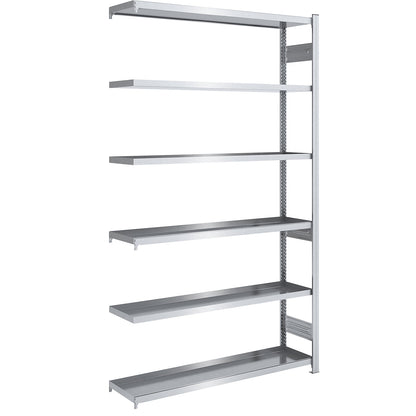 Tray shelf unit, zinc plated steel, double-sided, h 2500 mm, tray WxD 1300 x 400 mm, extension shelf unit.
