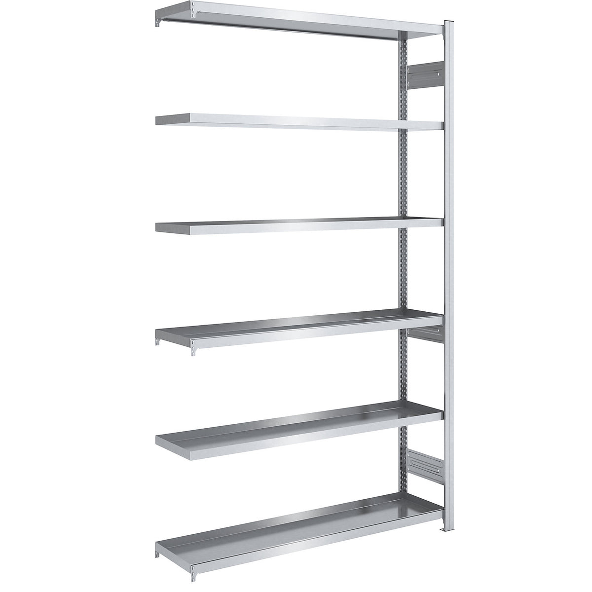 Tray shelf unit, zinc plated steel, double-sided, h 2500 mm, tray WxD 1300 x 400 mm, extension shelf unit.