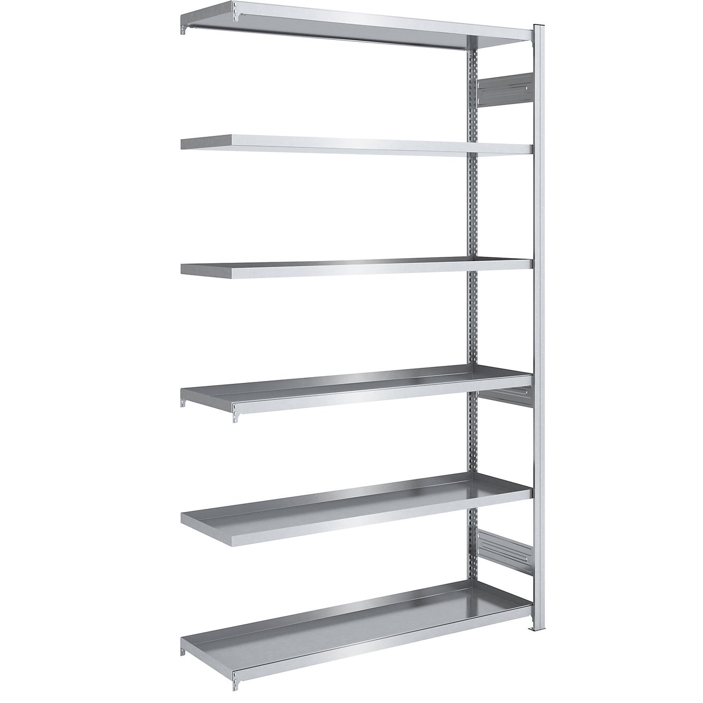 Tray shelf unit, zinc plated steel, double-sided, h 2500 mm, tray WxD 1300 x 500 mm, extension shelf unit.