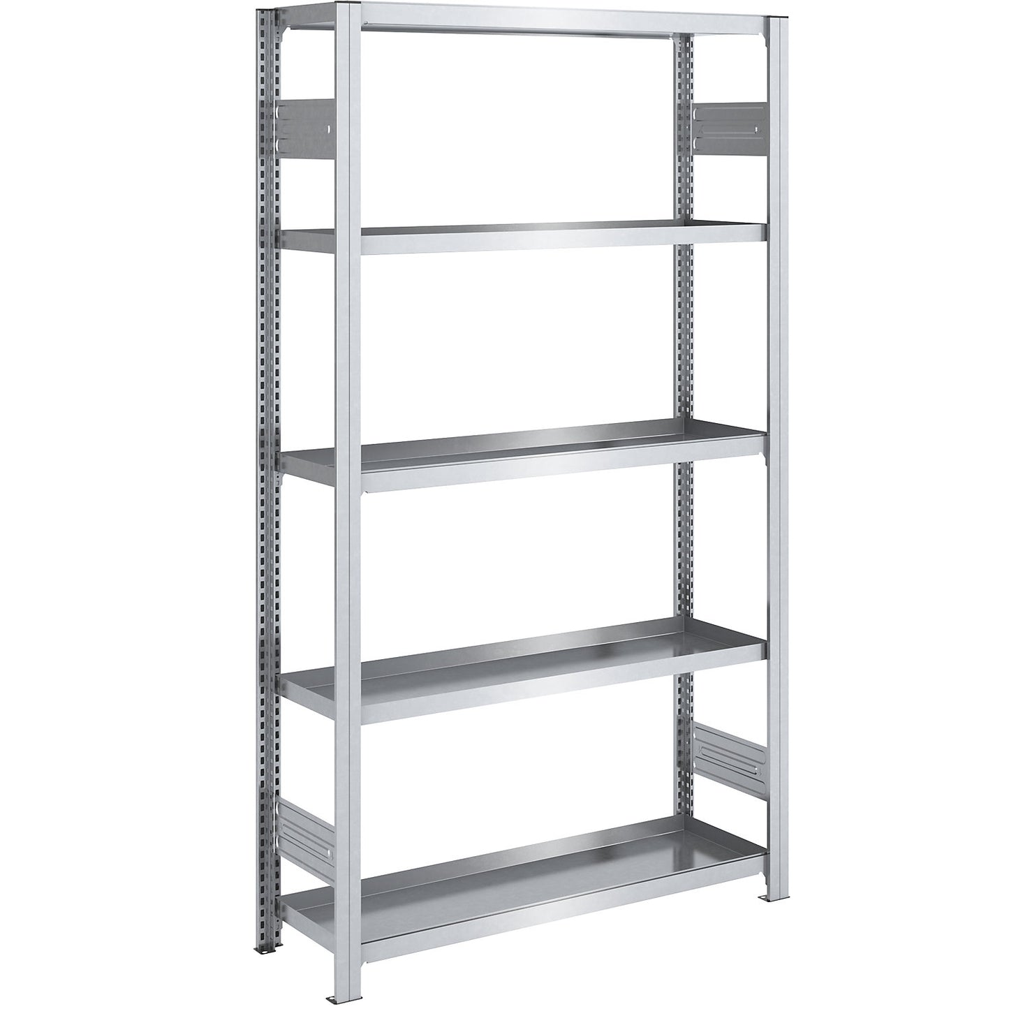 Tray shelf unit, zinc plated steel, double-sided, h 2000 mm, tray WxD 1000 x 400 mm, standard shelf unit.