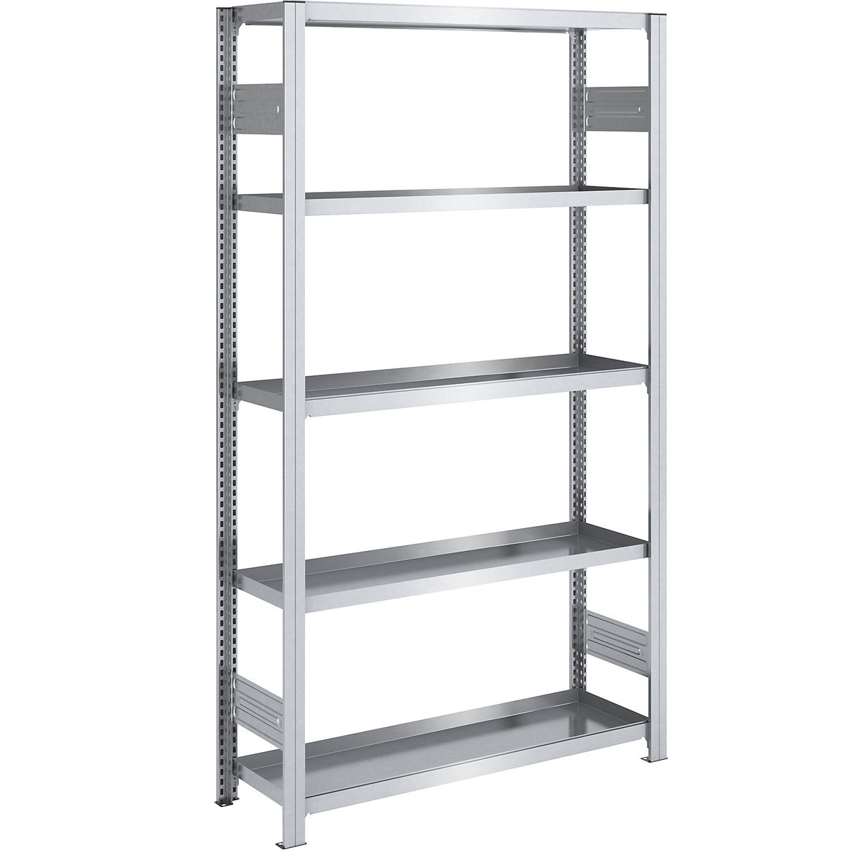 Tray shelf unit, zinc plated steel, double-sided, h 2000 mm, tray WxD 1000 x 400 mm, standard shelf unit.