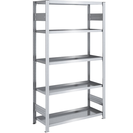 Tray shelf unit, zinc plated steel, double-sided, h 2000 mm, tray WxD 1000 x 500 mm, standard shelf unit.