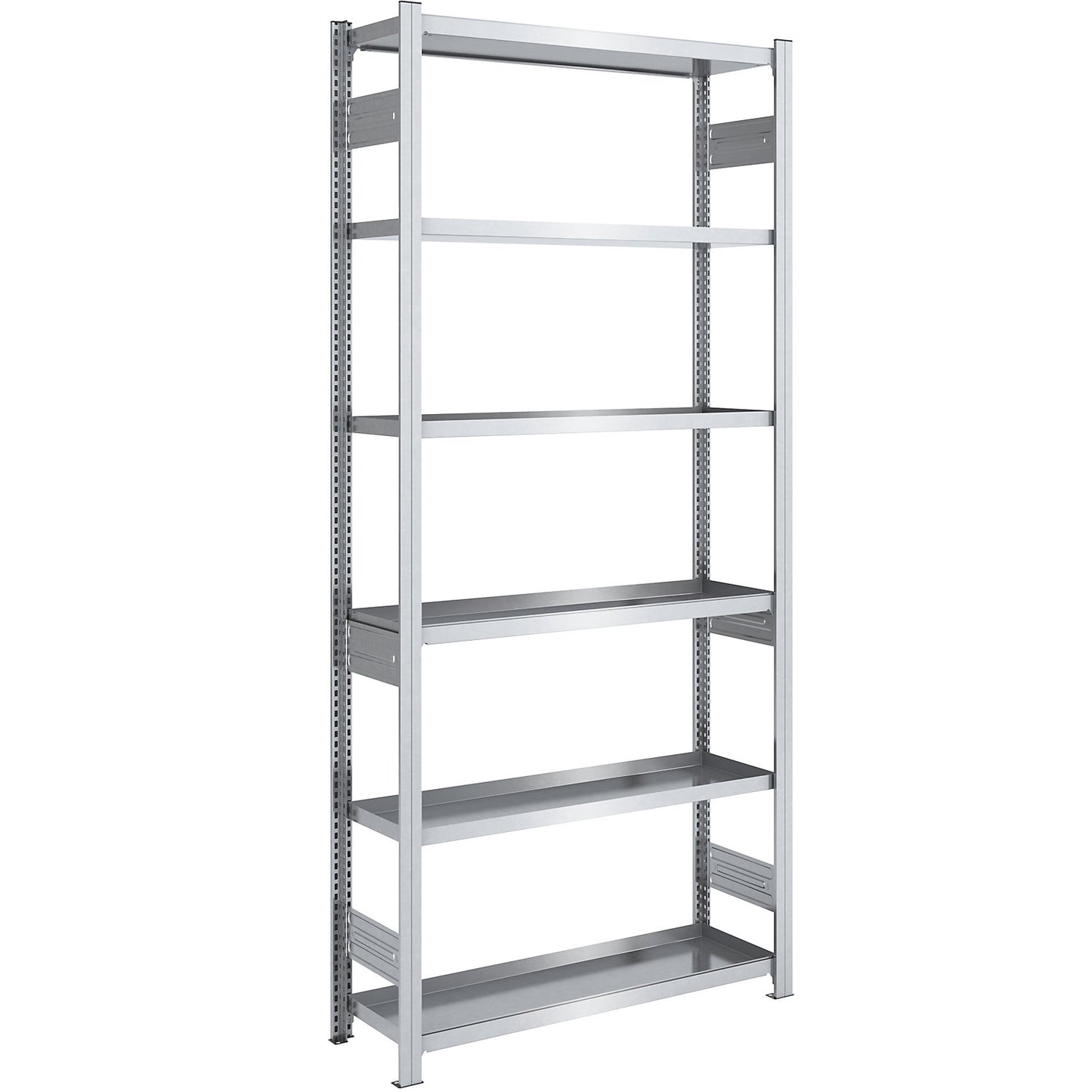 Tray shelf unit, zinc plated steel, double-sided, h 2500 mm, tray WxD 1000 x 400 mm, standard shelf unit.