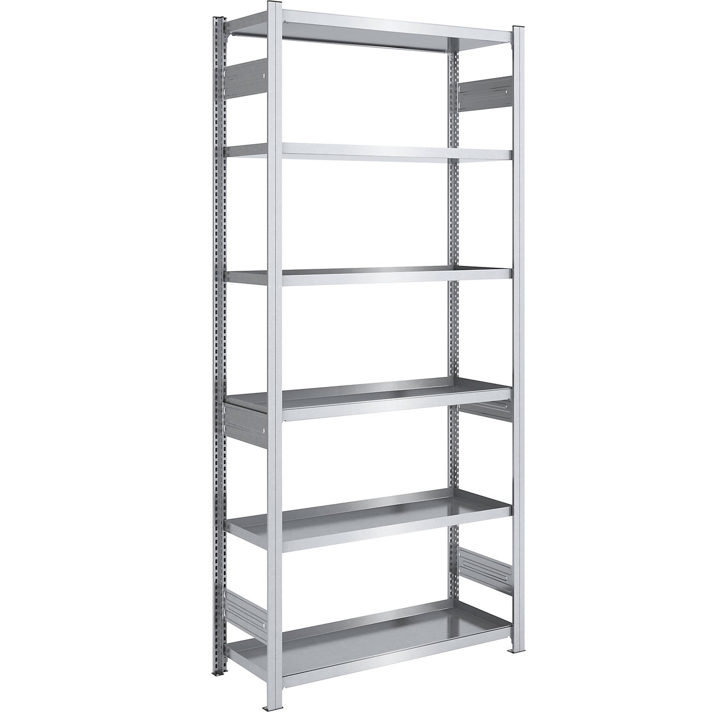 Tray shelf unit, zinc plated steel, double-sided, h 2500 mm, tray WxD 1000 x 500 mm, standard shelf unit.