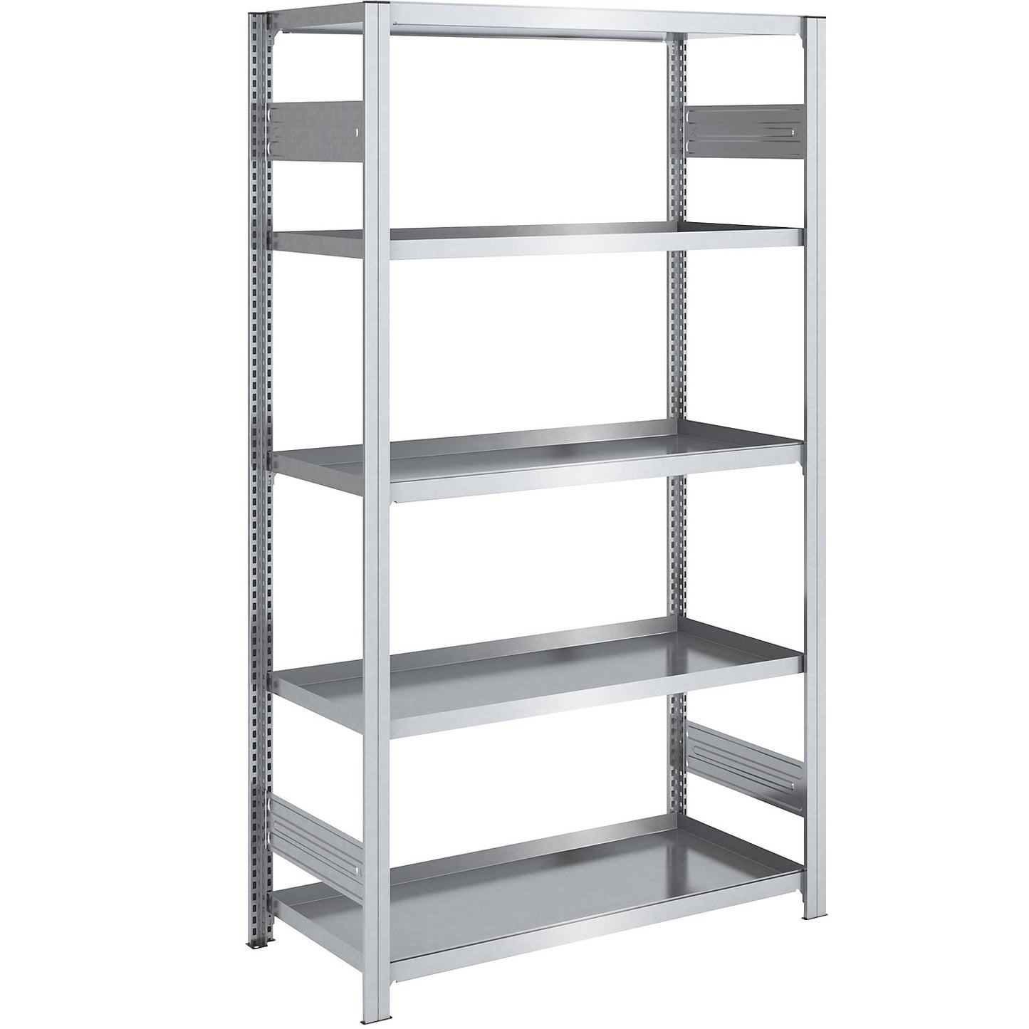 Tray shelf unit, zinc plated steel, double-sided, h 2000 mm, tray WxD 1000 x 600 mm, standard shelf unit.