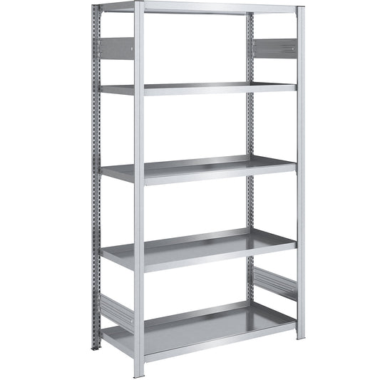 Tray shelf unit, zinc plated steel, double-sided, h 2000 mm, tray WxD 1000 x 600 mm, standard shelf unit.