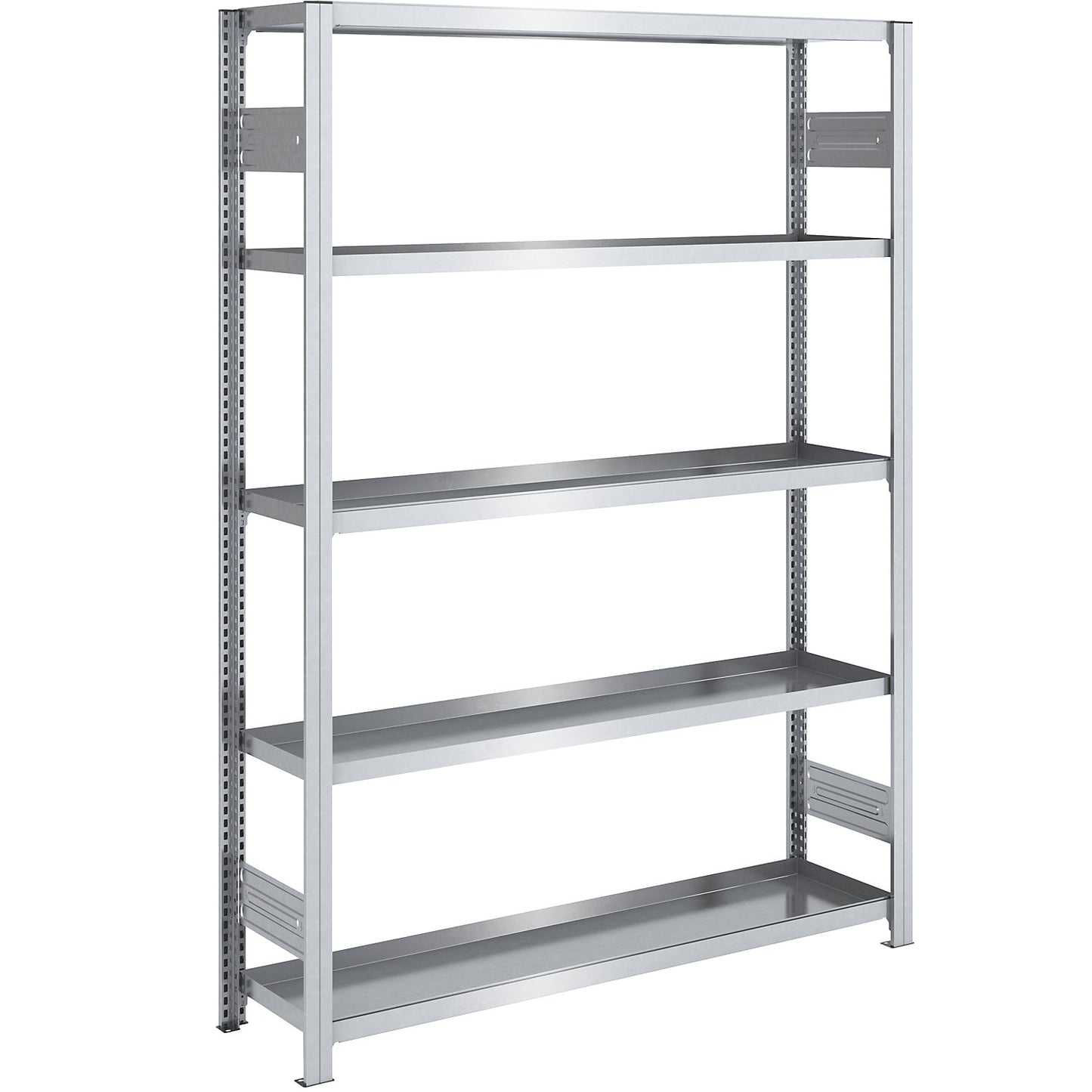 Tray shelf unit, zinc plated steel, double-sided, h 2000 mm, tray WxD 1300 x 400 mm, standard shelf unit.