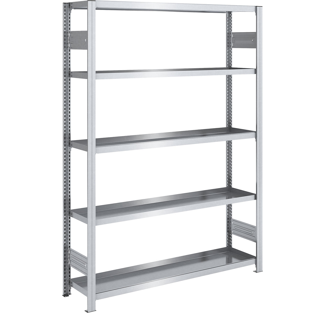 Tray shelf unit, zinc plated steel, double-sided, h 2000 mm, tray WxD 1300 x 400 mm, standard shelf unit.