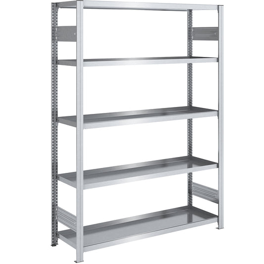 Tray shelf unit, zinc plated steel, double-sided, h 2000 mm, tray WxD 1300 x 500 mm, standard shelf unit.