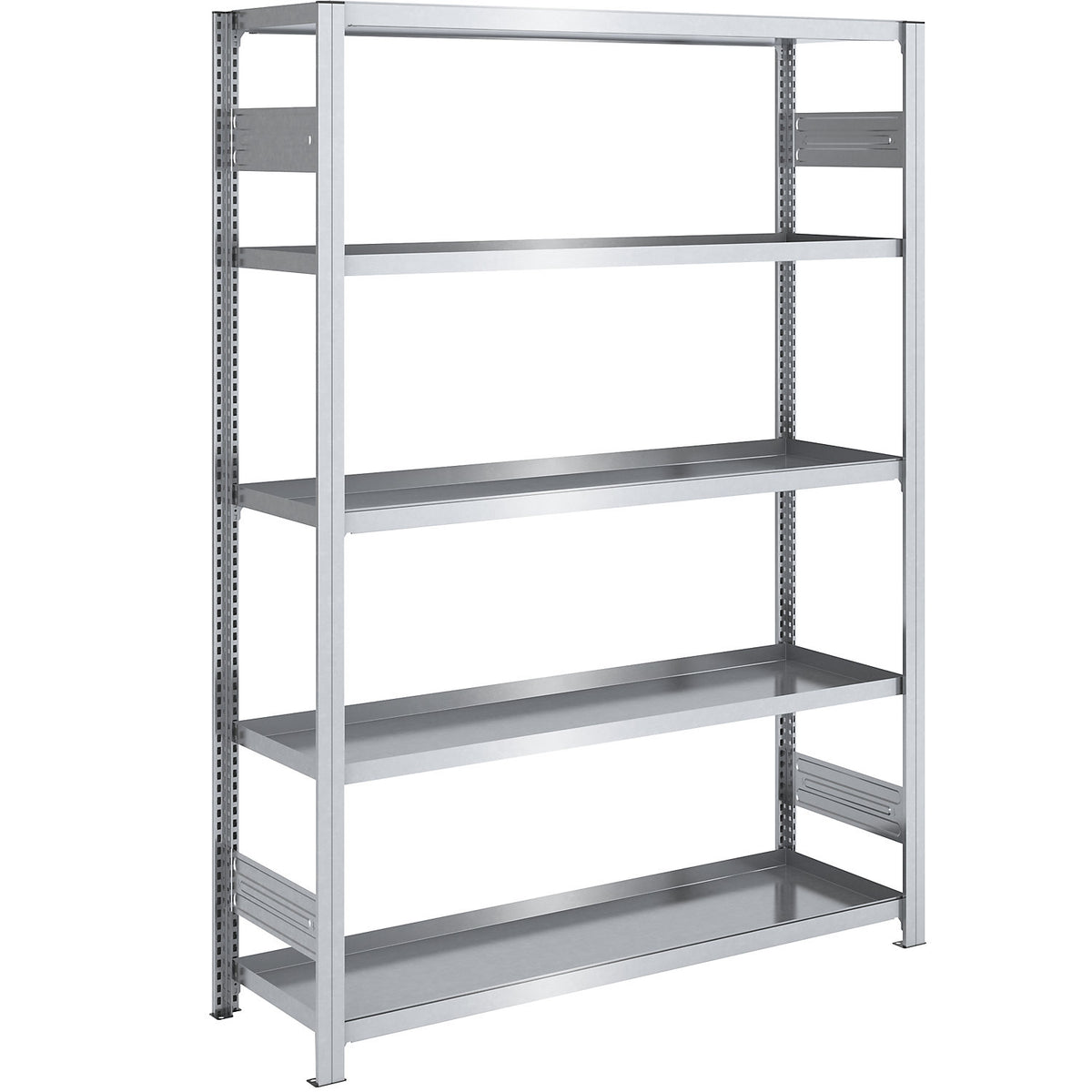 Tray shelf unit, zinc plated steel, double-sided, h 2000 mm, tray WxD 1300 x 500 mm, standard shelf unit.