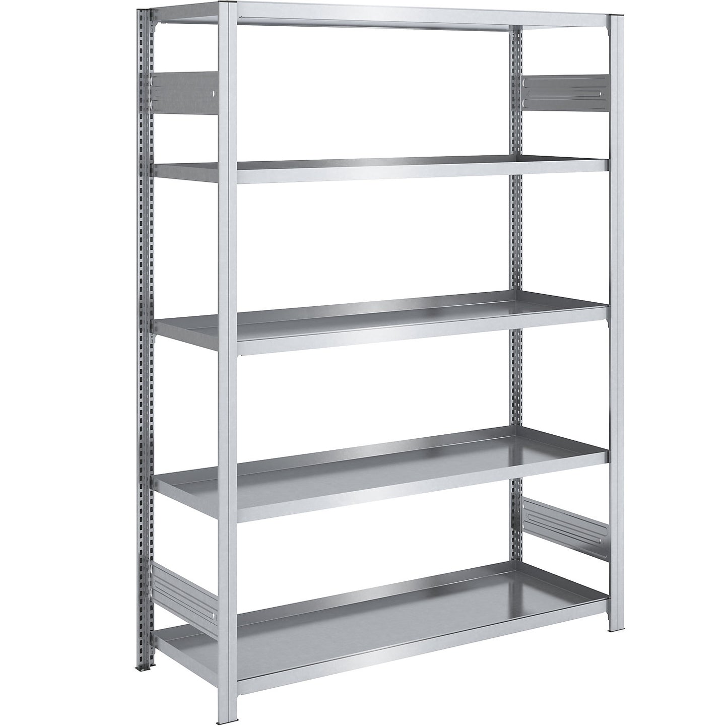 Tray shelf unit, zinc plated steel, double-sided, h 2000 mm, tray WxD 1300 x 600 mm, standard shelf unit.