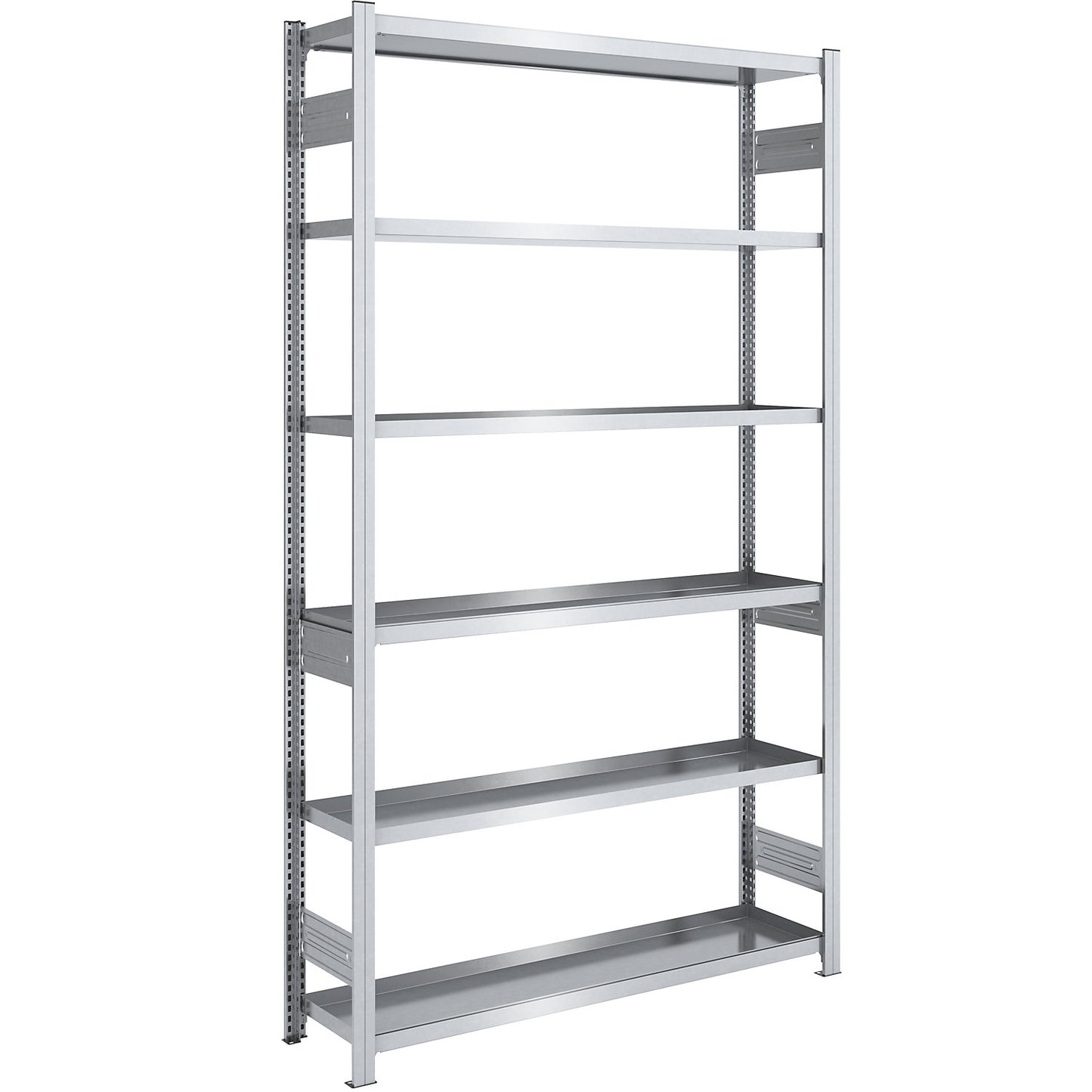 Tray shelf unit, zinc plated steel, double-sided, h 2500 mm, tray WxD 1300 x 400 mm, standard shelf unit.