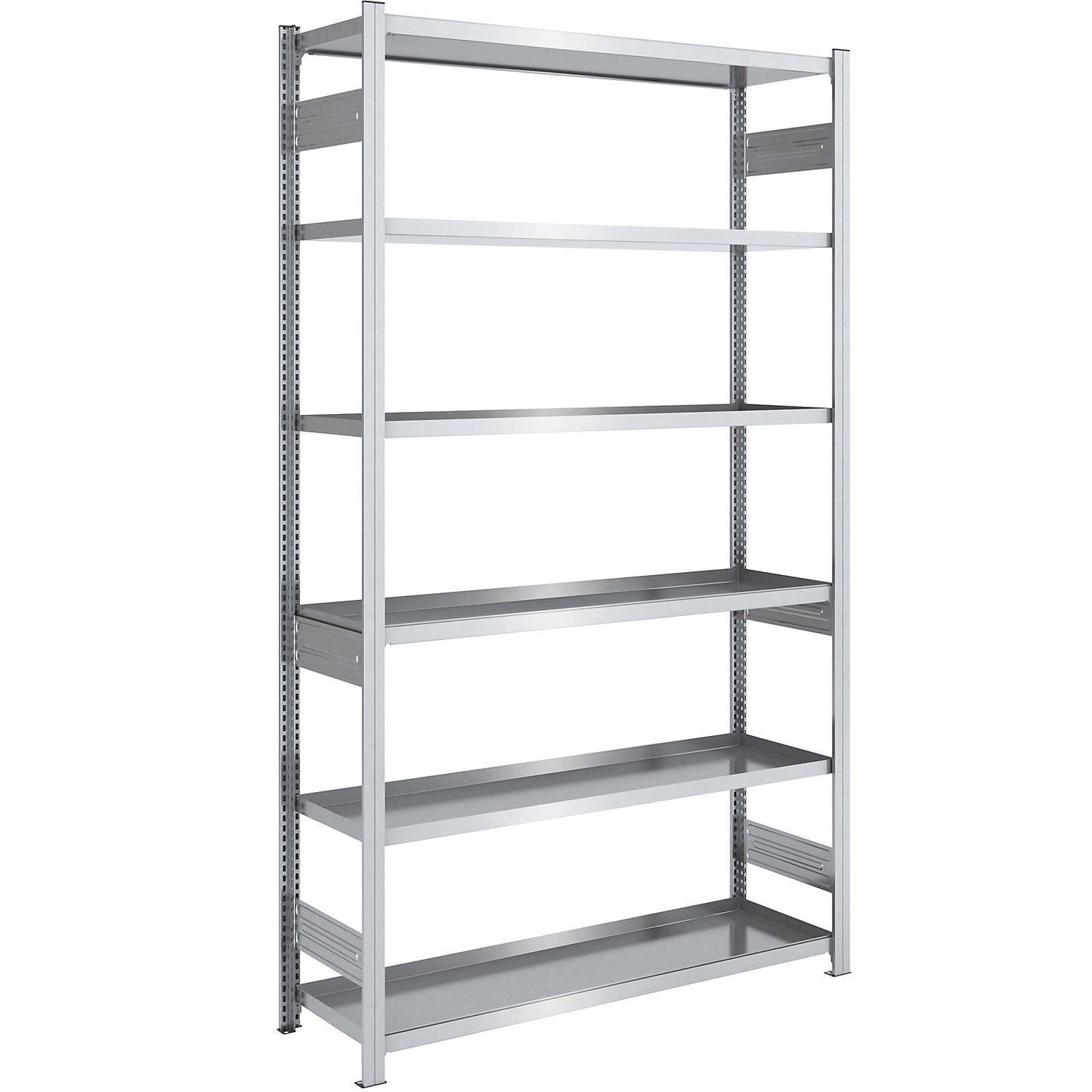 Tray shelf unit, zinc plated steel, double-sided, h 2500 mm, tray WxD 1300 x 500 mm, standard shelf unit.