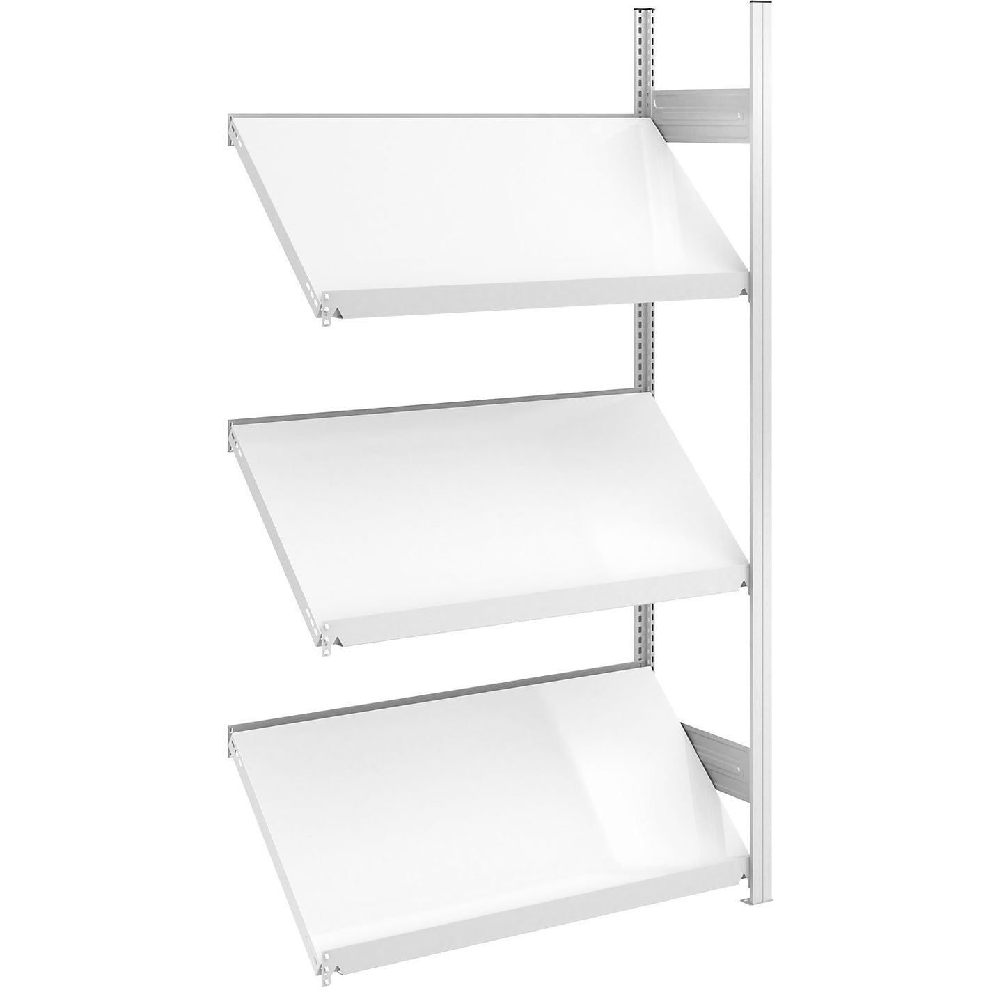 Slanted shelf unit, shelf unit height 2000 mm, shelf width 1000 mm, extension shelf unit, light grey RAL 7035.