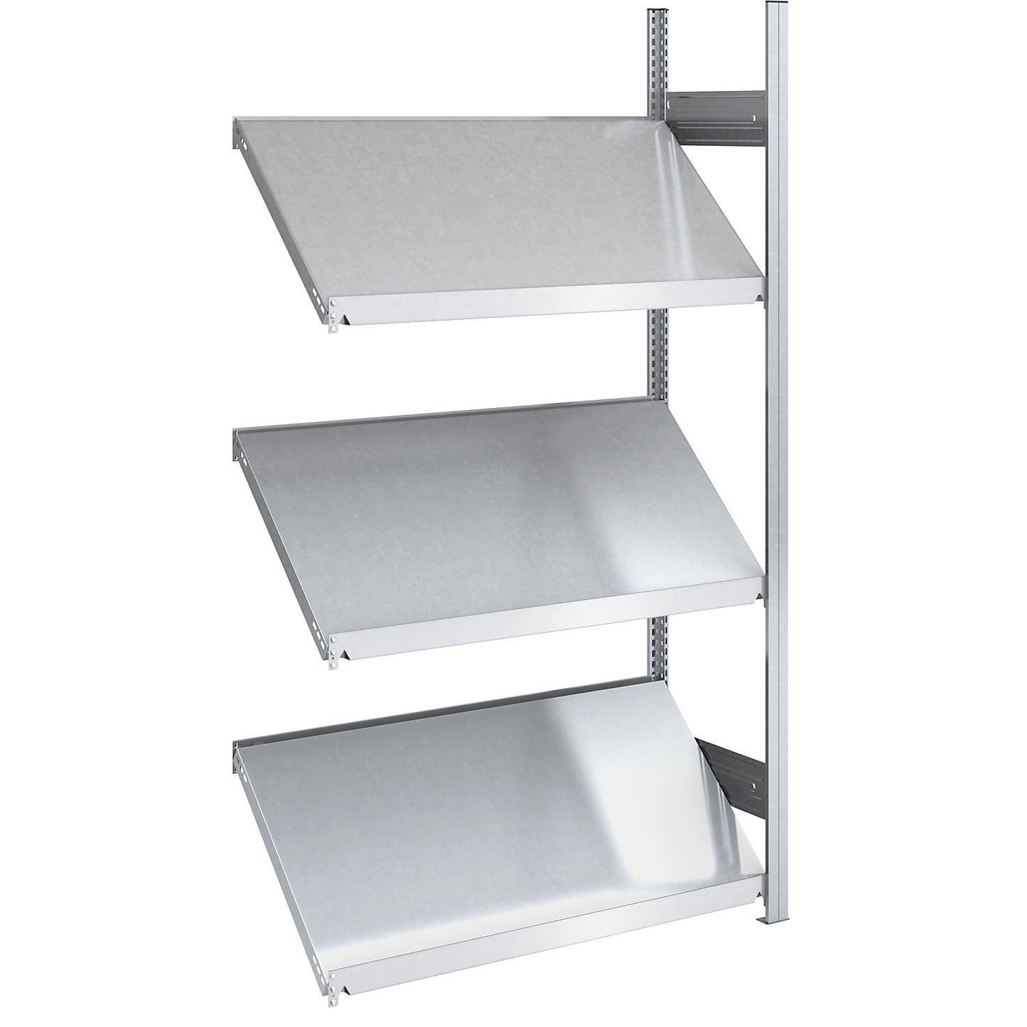 Slanted shelf unit, shelf unit height 2000 mm, shelf width 1000 mm, extension shelf unit, zinc plated.