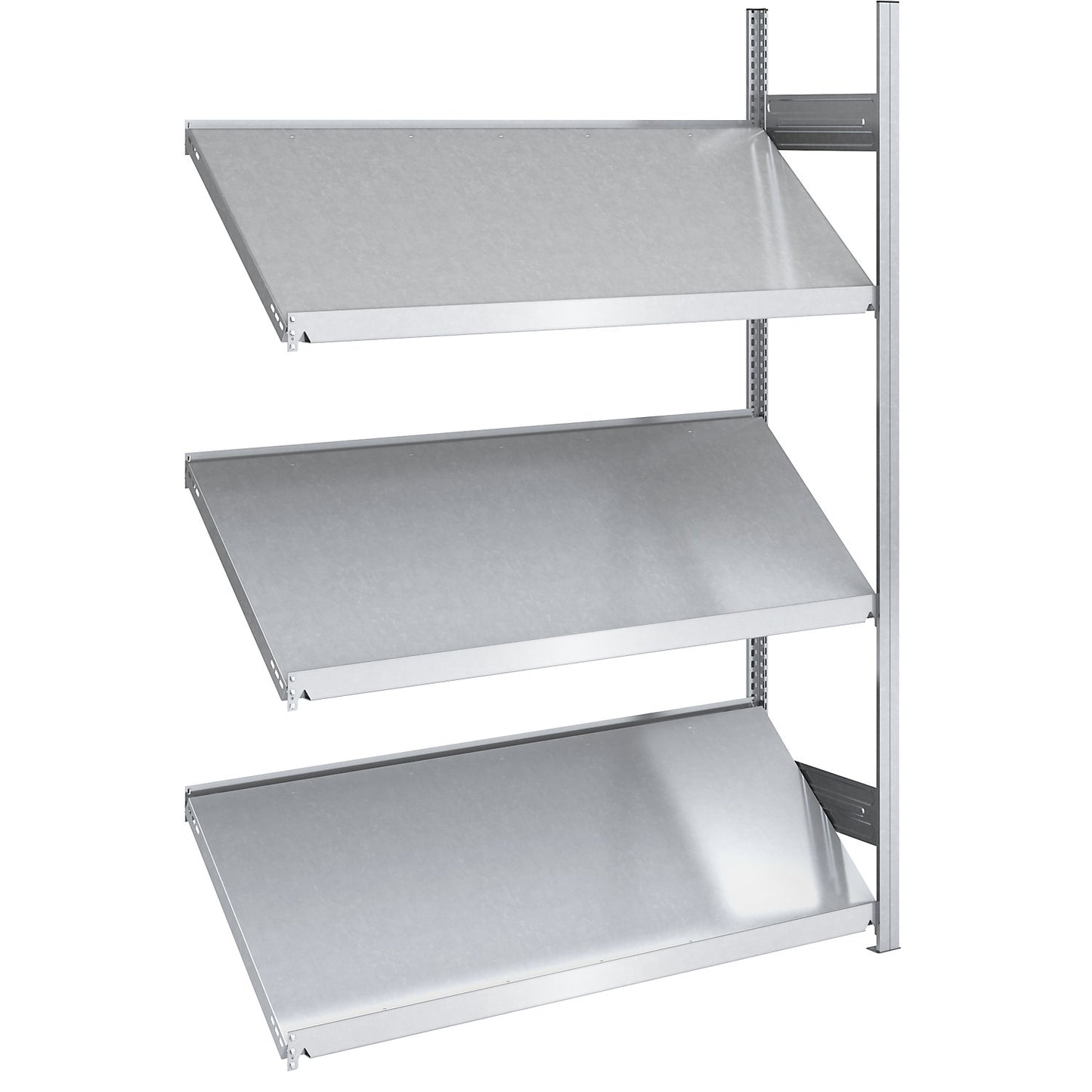 Slanted shelf unit, shelf unit height 2000 mm, shelf width 1300 mm, extension shelf unit, zinc plated.