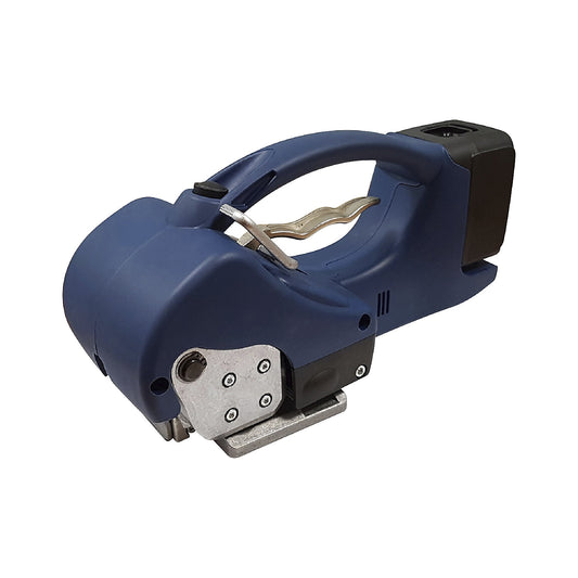 Battery powered strapping tool for PP and PET strapping, semi automatic, standard, for strap width 12 - 16 mm.