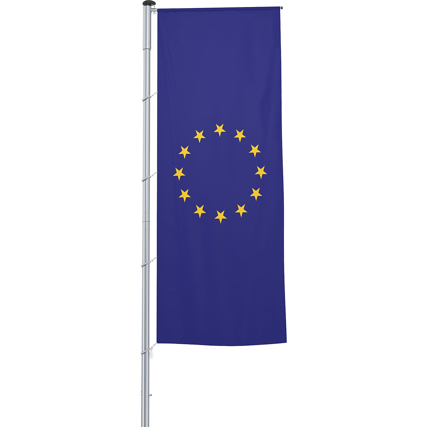 Vertical flag with outrigger/national flag, format 1.2 x 3 m, EU flag.