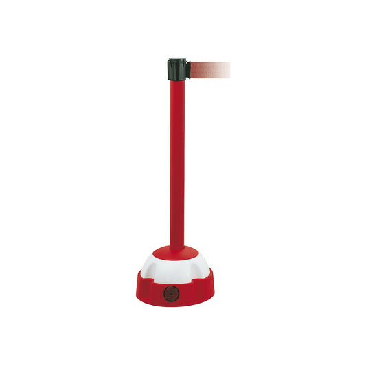 Belt barrier, warning stand, extension length 5000 mm, post red, belt red.