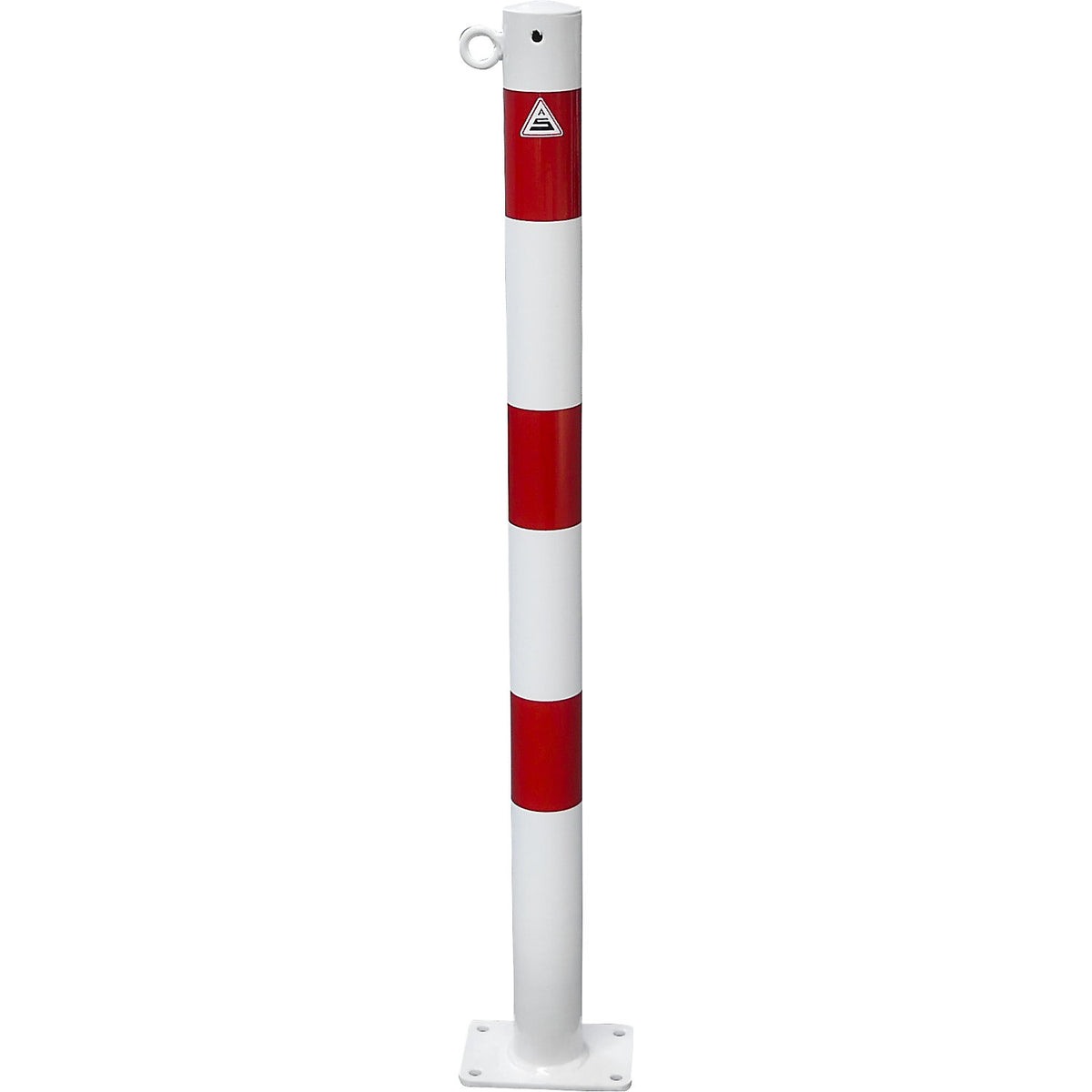 Barrier post, Ø 60 mm, white / red, for bolting in place, with 1 eyelet.