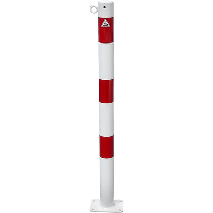 Barrier post, Ø 60 mm, white / red, for bolting in place, with 1 eyelet.