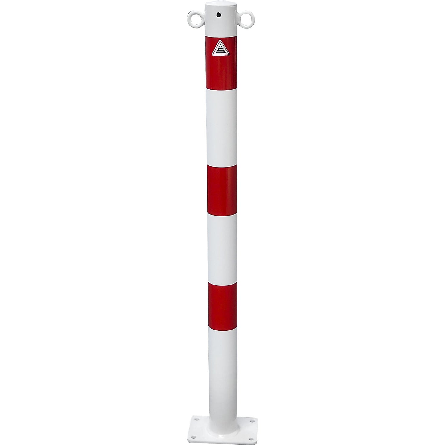 Barrier post, Ø 60 mm, white / red, for bolting in place, with 2 eyelets.