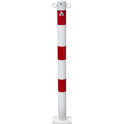 Barrier post, Ø 60 mm, white / red, for bolting in place, with 2 eyelets.