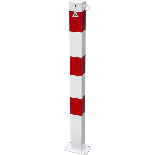 Barrier post, 70 x 70 mm, stationary, for bolting on, one eyelet, white/red.