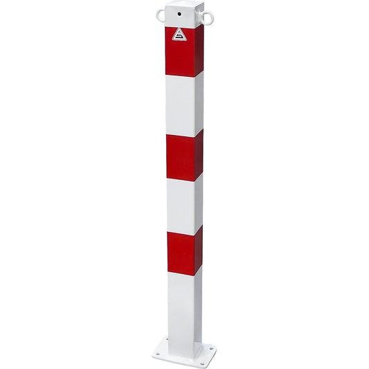 Barrier post, 70 x 70 mm, stationary, for bolting down, two eyelets, white/red.