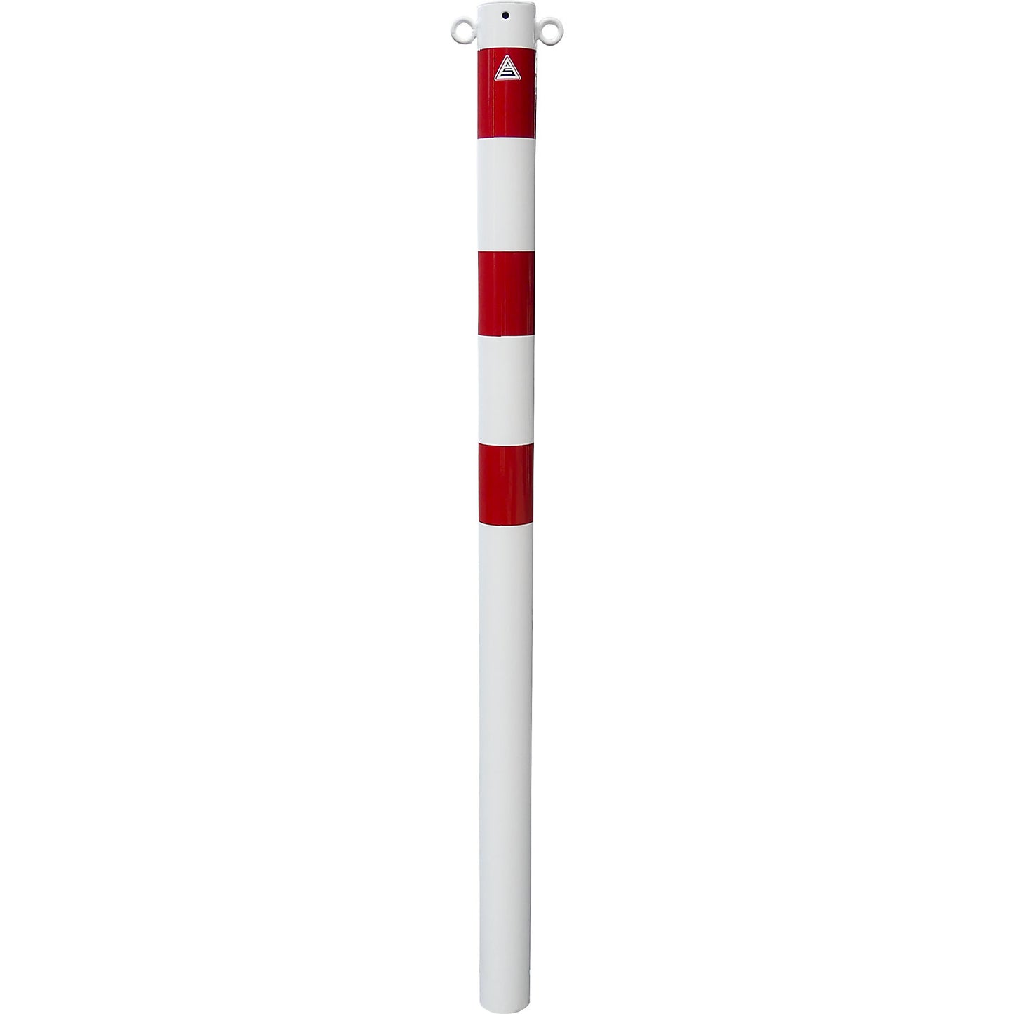 Barrier post, Ø 76 mm, white / red, for concreting in, with 2 eyelets.