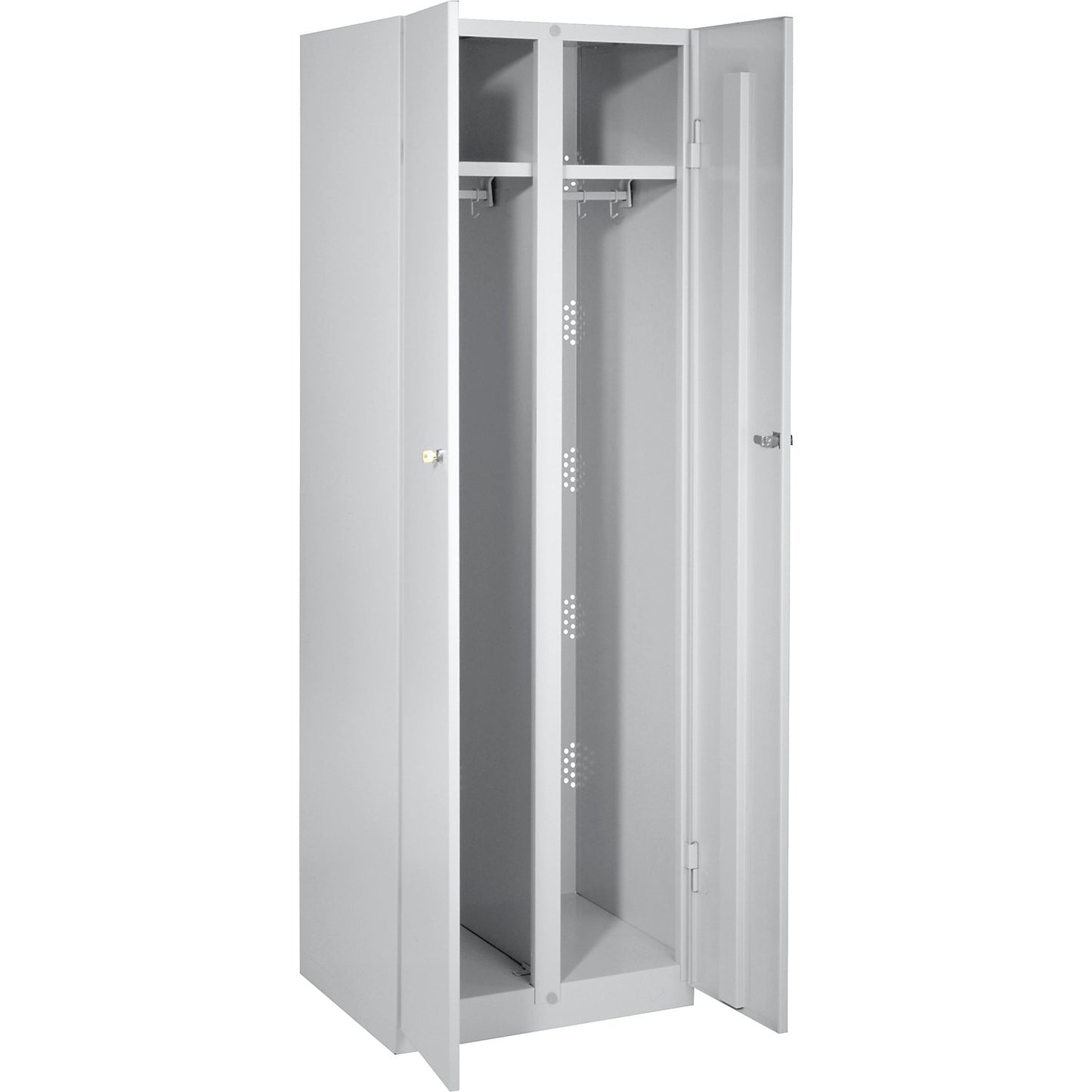 Frankfurt clean and dirty locker, 1 compartment with centre partition, W 600 mm, light grey.