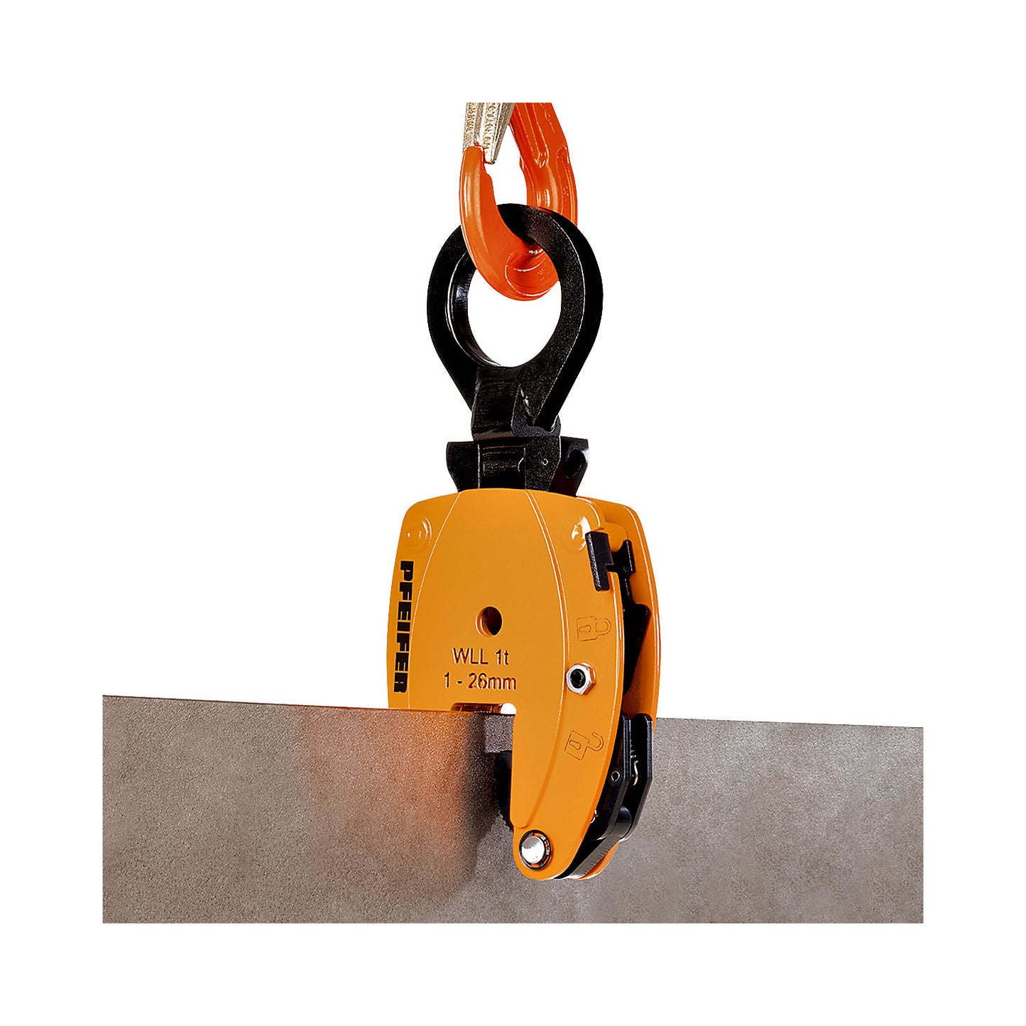 Carrier clamp, KL model, vertical use, gripping range 1 - 21 mm, max. load 600 kg.