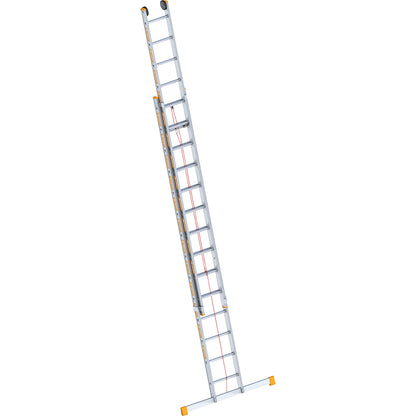 Aluminium rope operated extension ladder, 2-part, extendable, incl. beam, 2 x 14 rungs.