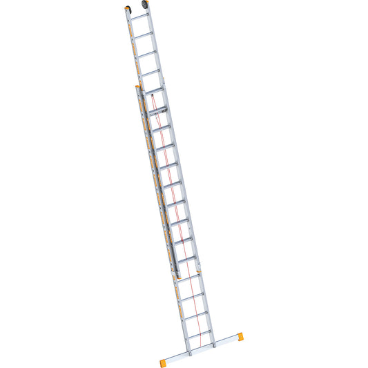 Aluminium rope operated extension ladder, 2-part, extendable, incl. beam, 2 x 14 rungs.