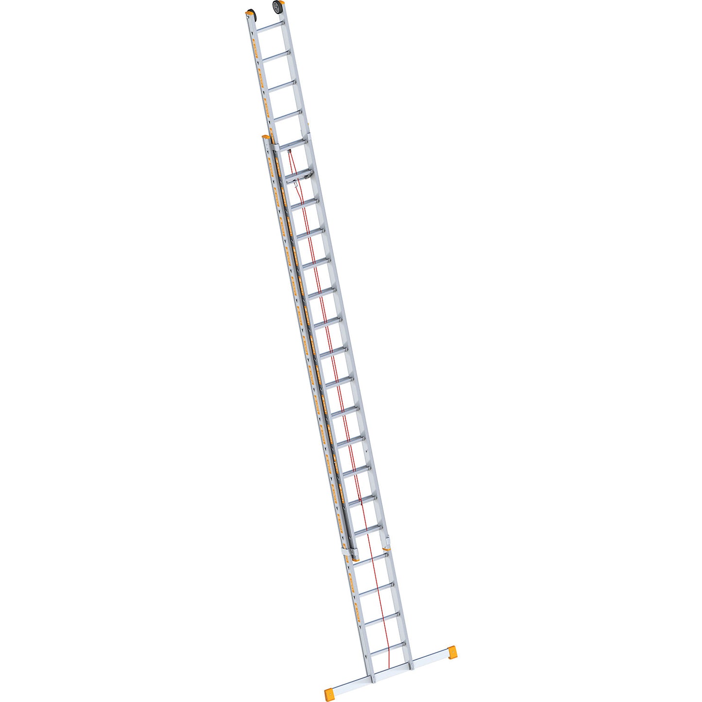 Aluminium rope operated extension ladder, 2-part, extendable, incl. beam, 2 x 18 rungs.