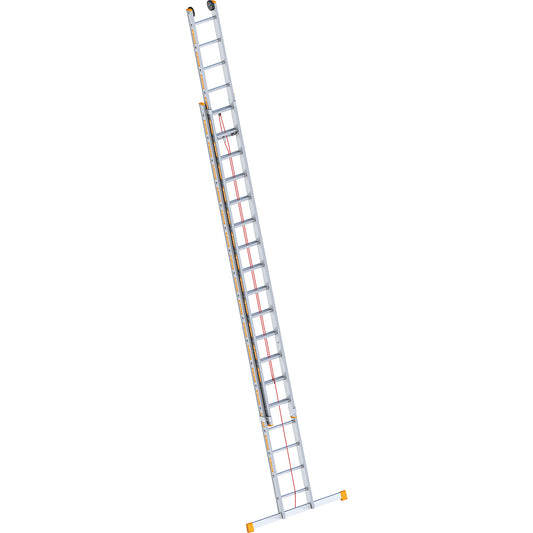 Aluminium rope operated extension ladder, 2-part, extendable, incl. beam, 2 x 18 rungs.
