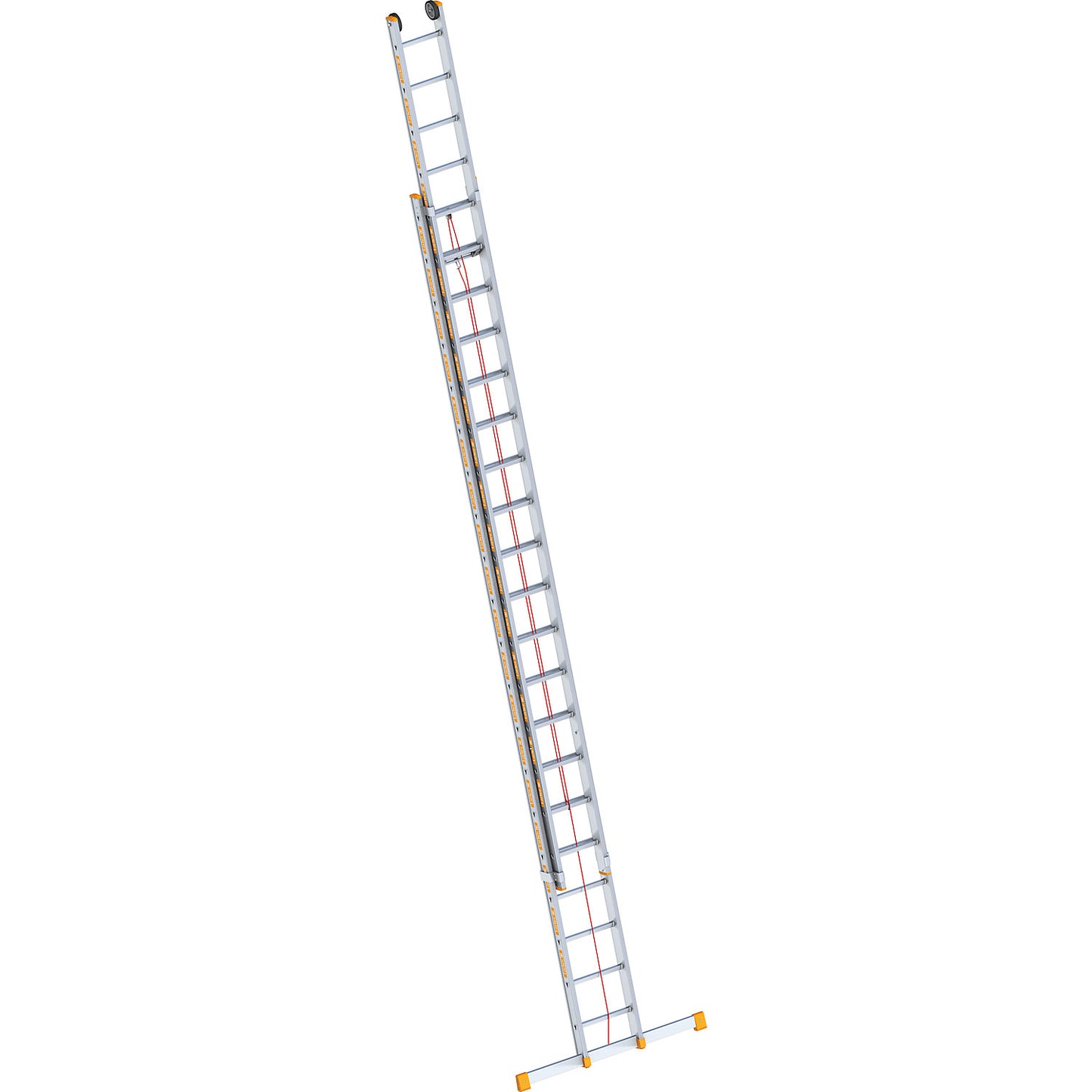 Aluminium rope operated extension ladder, 2-part, extendable, incl. beam, 2 x 20 rungs.