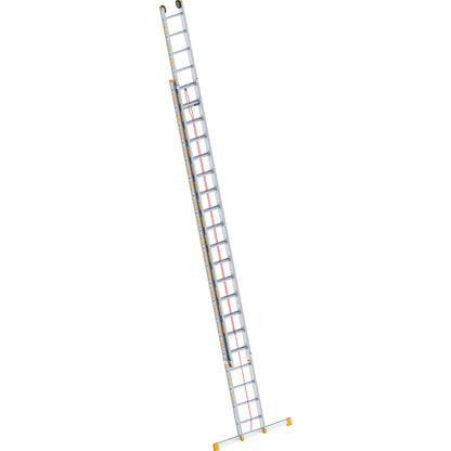 Aluminium rope operated extension ladder, 2-part, extendable, incl. beam, 2 x 20 rungs.