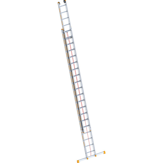 Aluminium rope operated extension ladder, 2-part, extendable, incl. beam, 2 x 20 rungs.